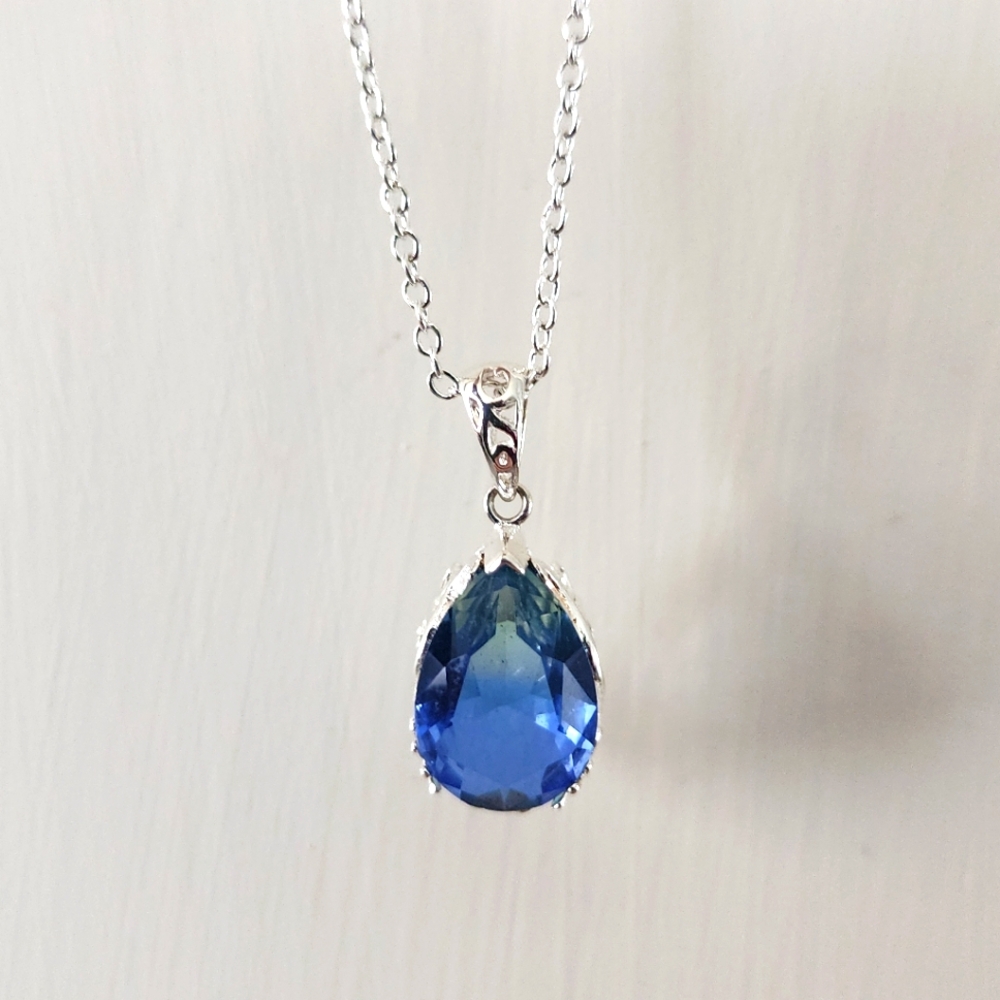 Blue Green Tourmaline Pendant Necklace